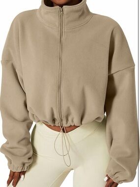 NWOT Qinsen Full Zip Fleece Sherpa Short Crop Jacket
